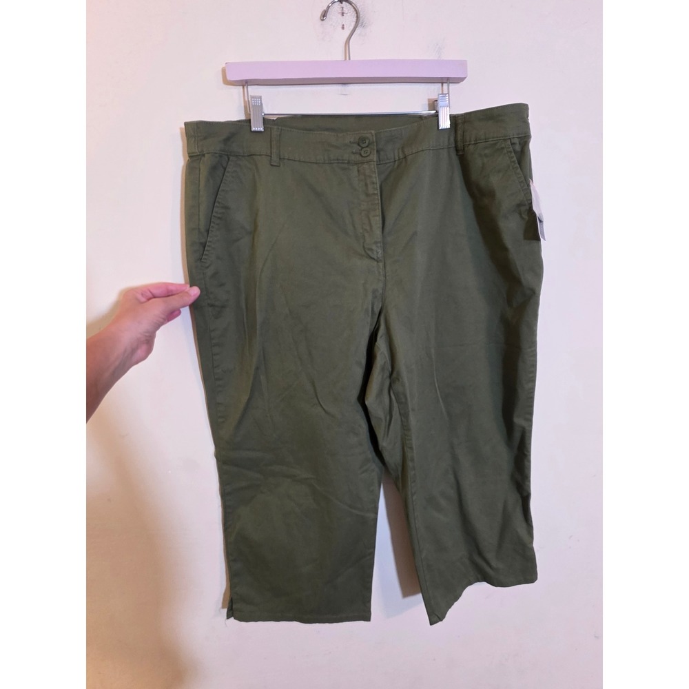 Karen Scott Womens Olive Green Capri Pants Size 18W Stretch Cropped Trousers